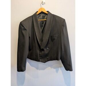 Policy Black Shawl Lapel Double Breasted Cropped Tuxedo Jacket XL 48 in